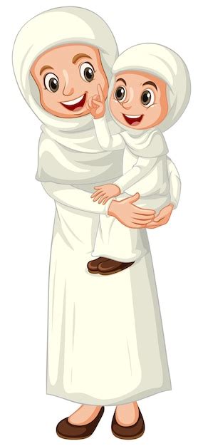 free vector arab muslim mother and daughter in traditional clothing isolated
