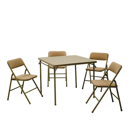 We all know those classic foldable chairs that everyone has and while they don't necessarily look bad, they don't stand out in a very fashionable. Cosco 5-Piece Beige Mist Folding Table and Chair Set ...