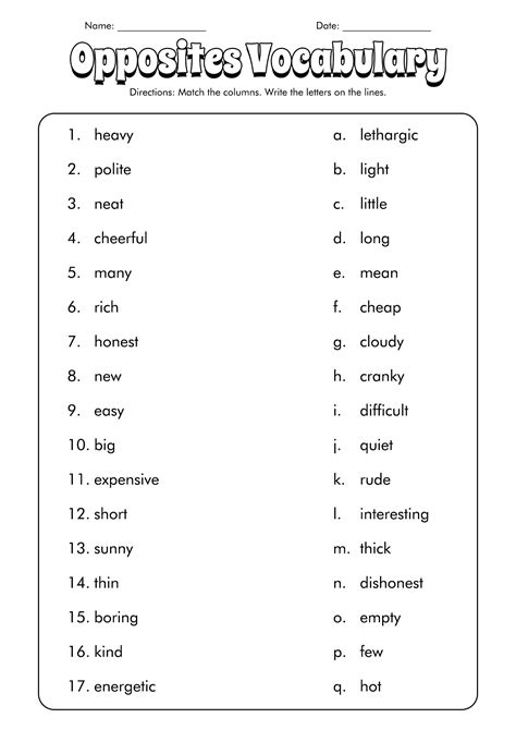 15 Vocabulary Matching Worksheet Template Free Pdf At