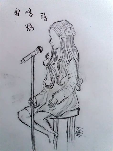 Girlsingingsong Pencil Sketch By Me Singing Drawing Pencil