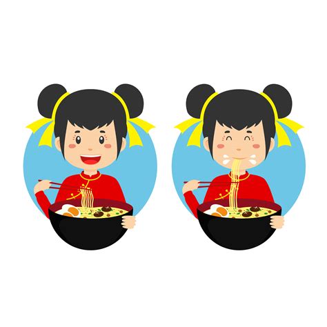 Cute Girl Traditional Chinese Attire Eating Bowl Ramen Noodle 1963411 Vector Art At Vecteezy