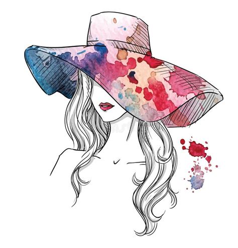 Sketch Of A Girl In A Hat Fashion Illustration Hand Drawn Stock Vector Illustration 51636285