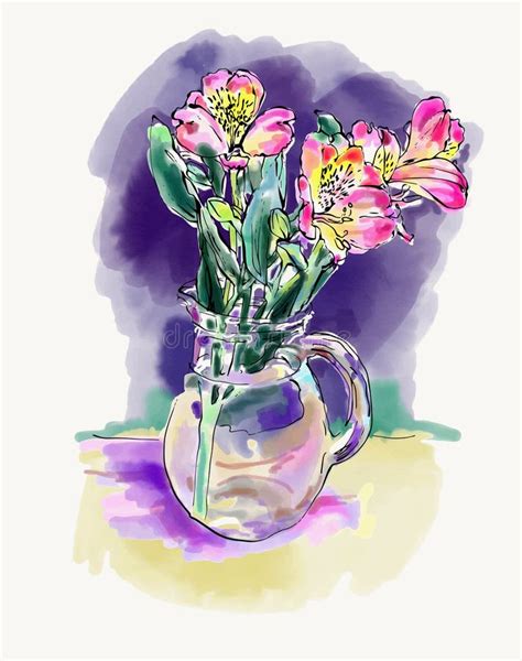 Digital Watercolor Painting Of Flower Vector Illustration Stock Vector