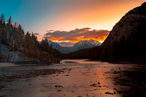 Bow River At Sunrise Banff Alberta Canada Oc