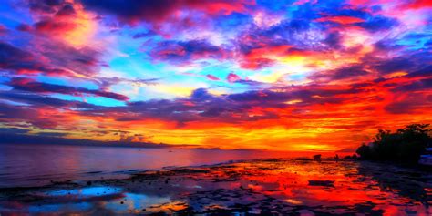 Download Sunsets Fiery Sunset Colorful Skies Ocean Sky Colors By