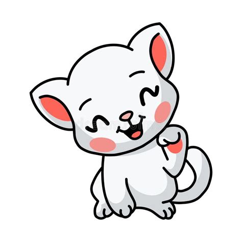 Smiling Little White Cat Cartoon Stock Vector Illustration Of Cutie