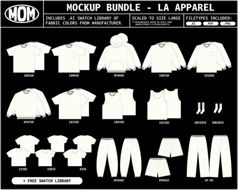 CLOTHING MOCKUP BUNDLE La Apparel Flat Mock Up Template Vector Files