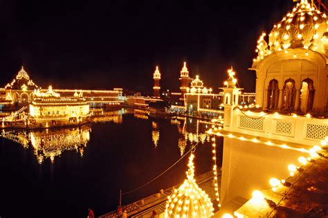 The Golden Temple Holiest Sikh Shrine Illuminated At Night Amritsar