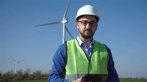 Engineer Standing On A Wind Turbines Field Free Stock Video