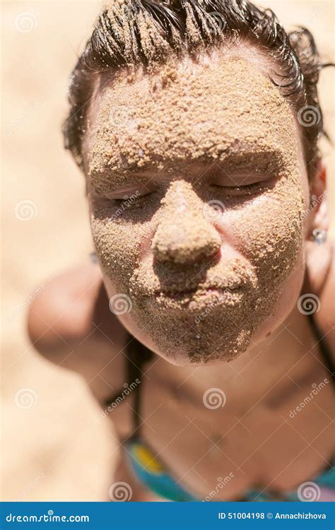 Beautiful Girl With Sand On Face Stock Photo Image Of Health Bare