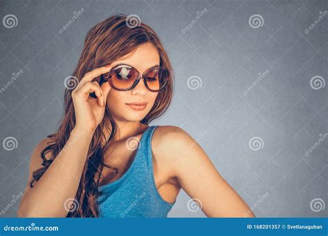 Woman With Sunglasses Posing Stock Image Image Of Rich Lovely