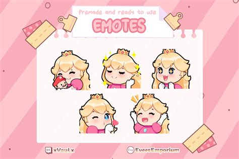 Cute Princess Peach Emotes Emojis For Twitch Streamers Etsy