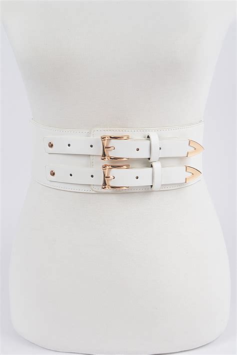 PB8040 NUDE GOLD Corset Stretch Belt W Two Buckles Fashion Belts