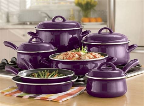 11 Piece Non Stick Enamel Cookware Purple Kitchen Purple Kitchen
