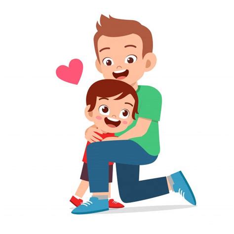 Happy Cute Boy Hugging Dad Love Premium Vector Freepik Vector In