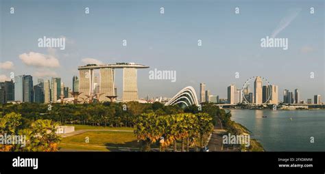 Aerial Panoramic View Of The Whole Singapore City From Marina Barrage