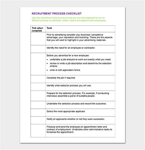Process Checklist Template