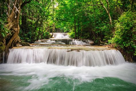Beautiful Waterfall In Tropical Rainforest At Kanchanaburi Province