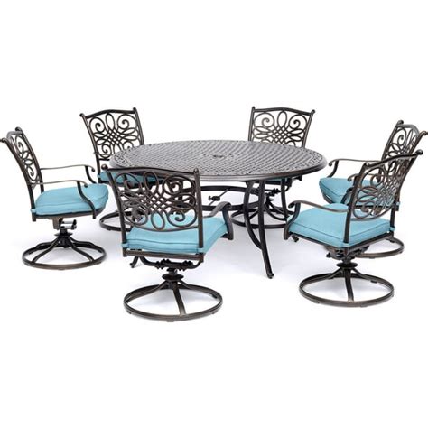 Hanover Traditions 7 Piece Outdoor Dining Set With Round Cast Top Table