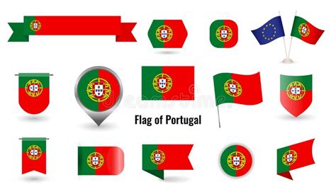 The Flag Of Portugal Big Set Of Icons And Symbols Stock Vector