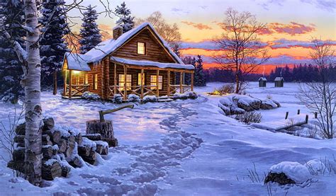 Hd Wallpaper Brown Wooden House Winter Snow Fire Spruce The