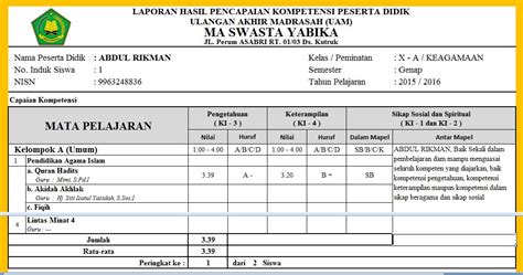 Download Aplikasi RAPORT K13 MA untuk Madrasah Aliyah || Excel Macro