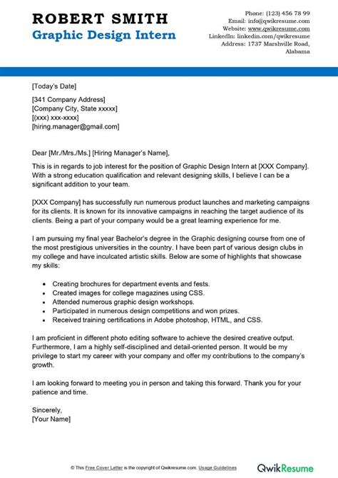 Graphic Design Intern Cover Letter Examples Qwikresume