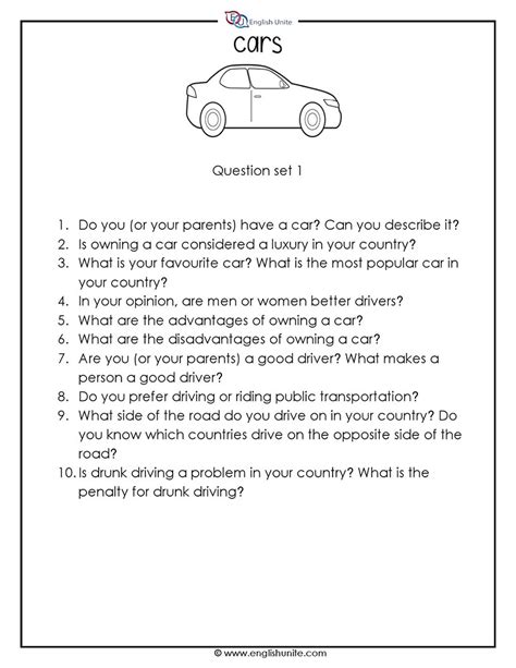 English Unite 20 Questions Speaking Challenge Cars