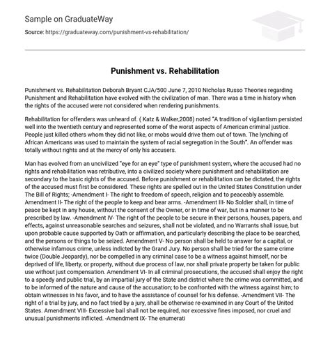 ⇉punishment Vs Rehabilitation Essay Example Graduateway