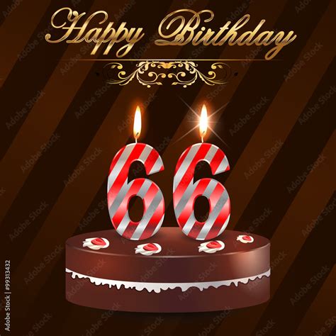 66 Year Happy Birthday Card With Cake And Candles 66th Birthday