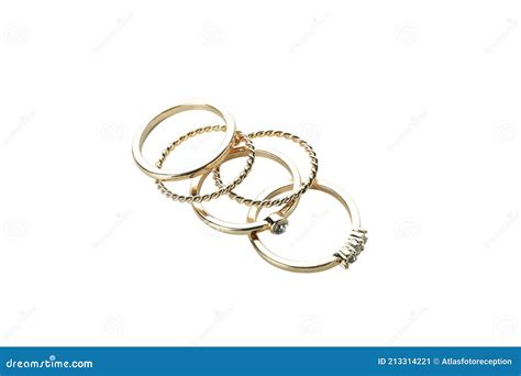 Different Golden Rings Isolated On White Background Stock Image Image