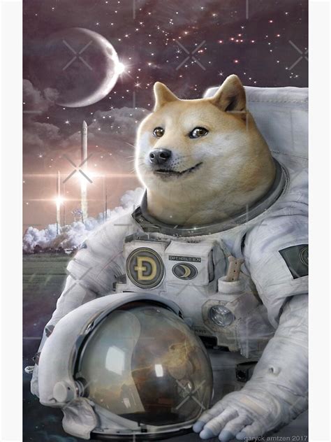 Dogecoin To The Moon Doge Astronaut Sticker And Print Design Poster