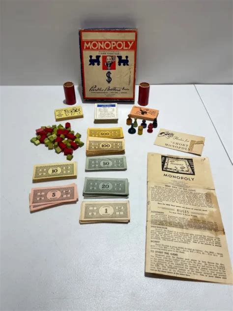 Vintage Monopoly Game 1946 Wood Tokens Houses Money Comes With Board