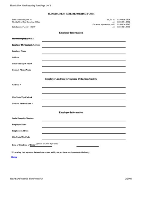 Florida new hire reporting form printable pdf download
