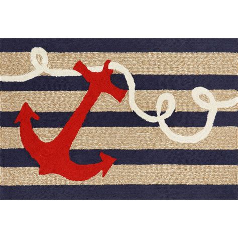 Striped Coastal Nautical Anchor Outdoor Indoor Rug Collection Salty