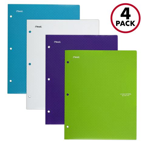 Five Star 2 Pocket Stay Put Plastic Folder Trend 4 Pack 38065