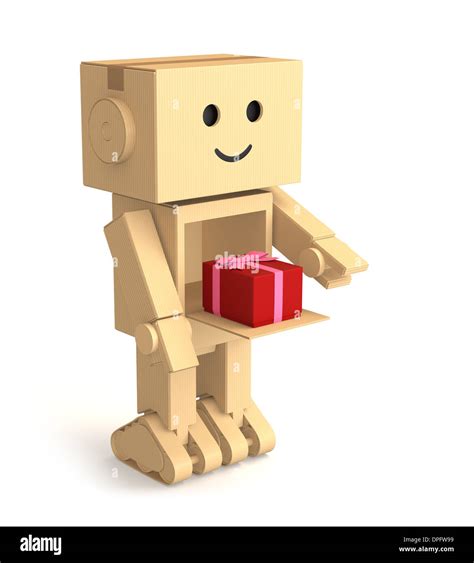 Cute Cardboard Robot Deliver T Box Stock Photo Alamy