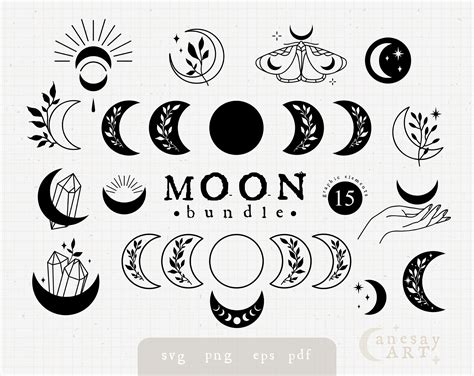 Moon Svg Moon Boho Clip Art Tattoo Logo Cricut File Scrapbooking Craft