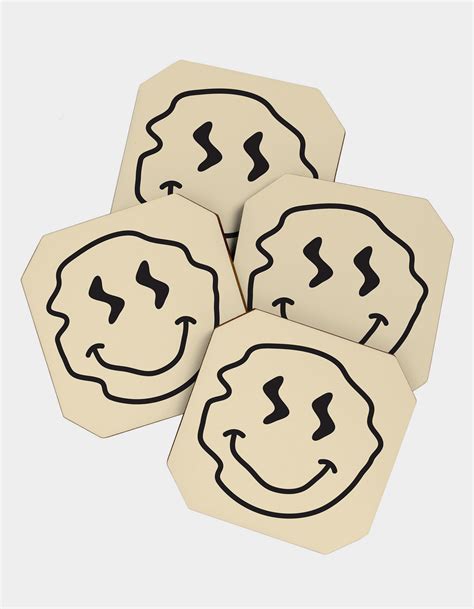 Deny Designs Jimmy Raines Wonky Smiley Face Coaster Set Of 4 Yellow