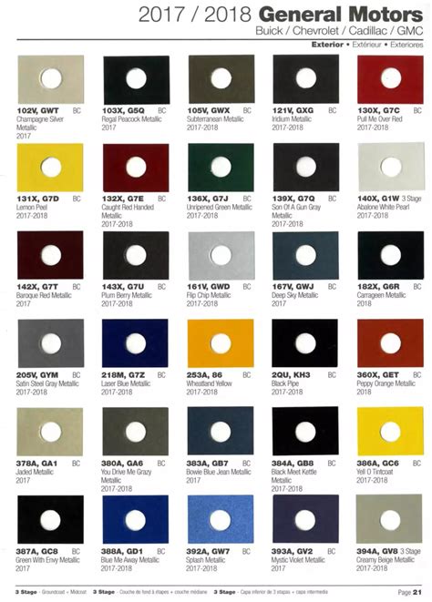 Gm 2017 Paint Charts And Paint Codes