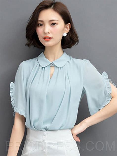 25 75 Ericdress Solid Color Loose Pleated Blouse Elegant Shirt Tops Women Blouses White