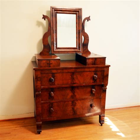 Antique Empire Style Mahogany Dresser With Mirror Ebth