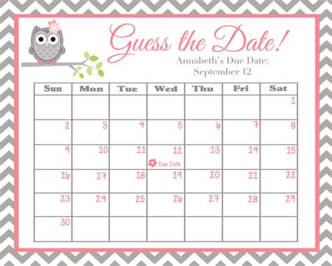 There are 1371 guess babys. Guess the Date | Pink and Grey Owl | Baby Shower Game | Due Date Calendar | Digital File | Baby ...