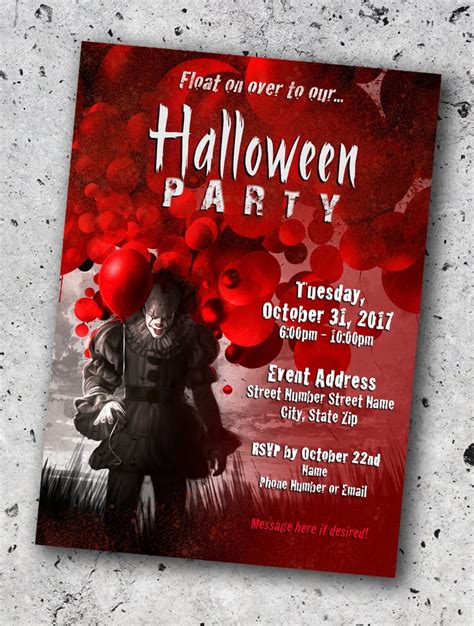 Pennywise Clown Adult Halloween Party Invitation 8 Printable Halloween Party Invitations