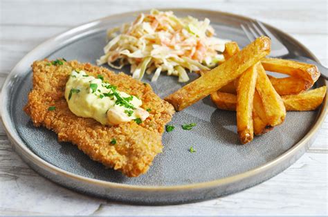 Crispy Fish And Homemade Chips With Remoulade And Coleslaw