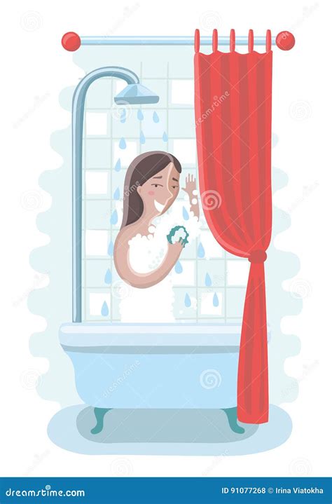 Illustration Of A Woman Taking A Shower Stock Vector Illustration Of