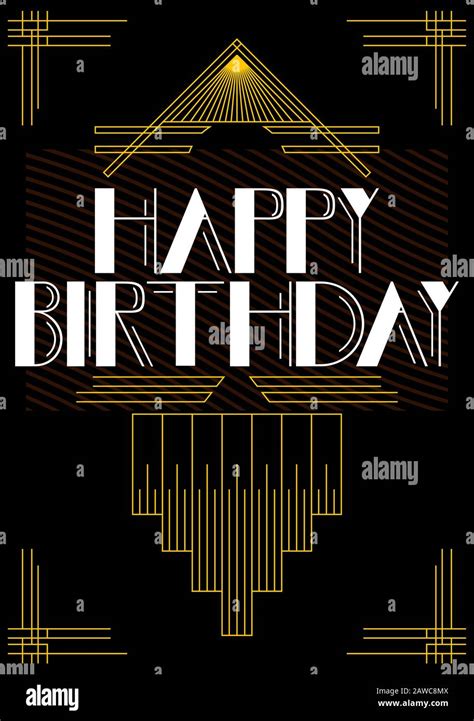 Luxury Happy Birthday Card With Geometric Ornament Art Deco Style Vector Birthday Invitation