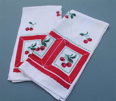 Pair Of Vintage Startex Red Cherry Fruit Kitchen Tea Towels Etsy