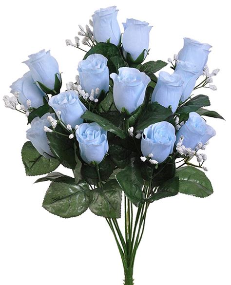 14 Light Baby Blue Roses Buds Lovely Long Stem Silk