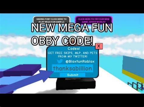 NEW CODE IN MEGA FUN OBBY Roblox YouTube